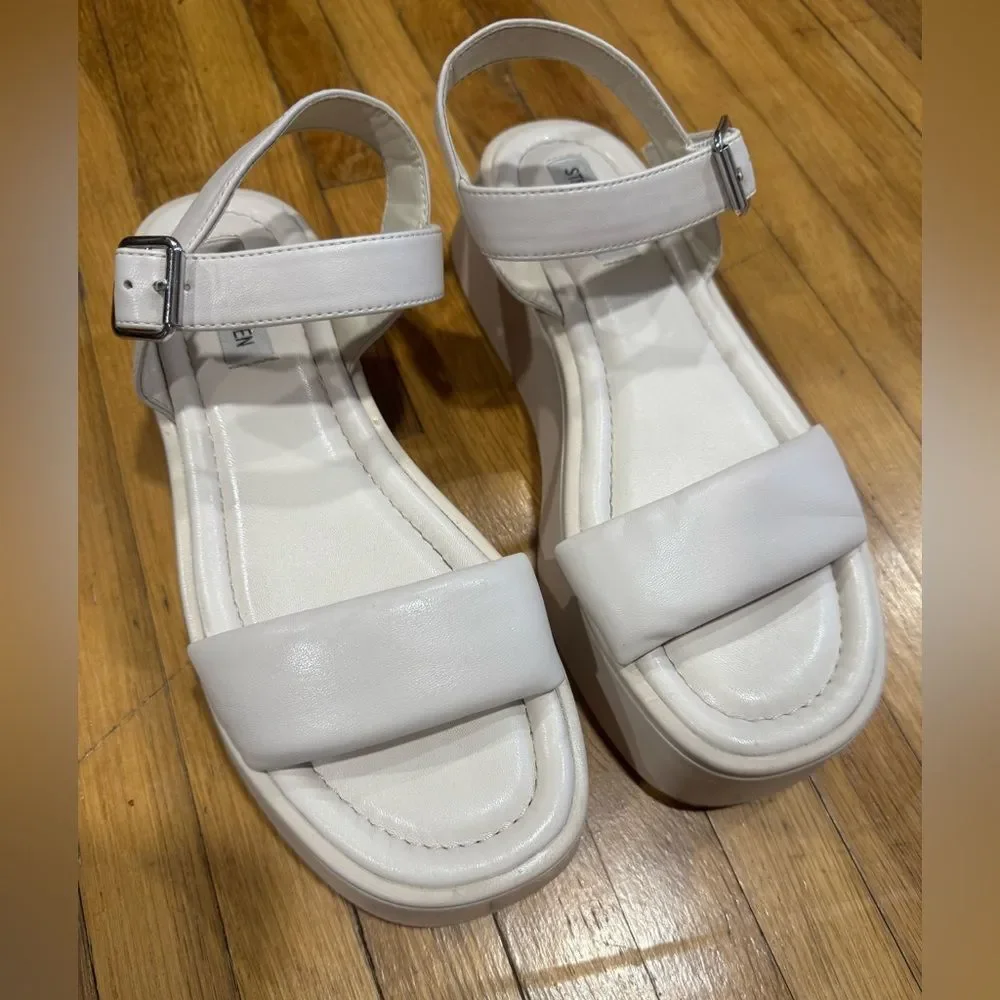 Steve Madden Dubai Vegan Leather Platform Ankle-Strap Sandals in Bone